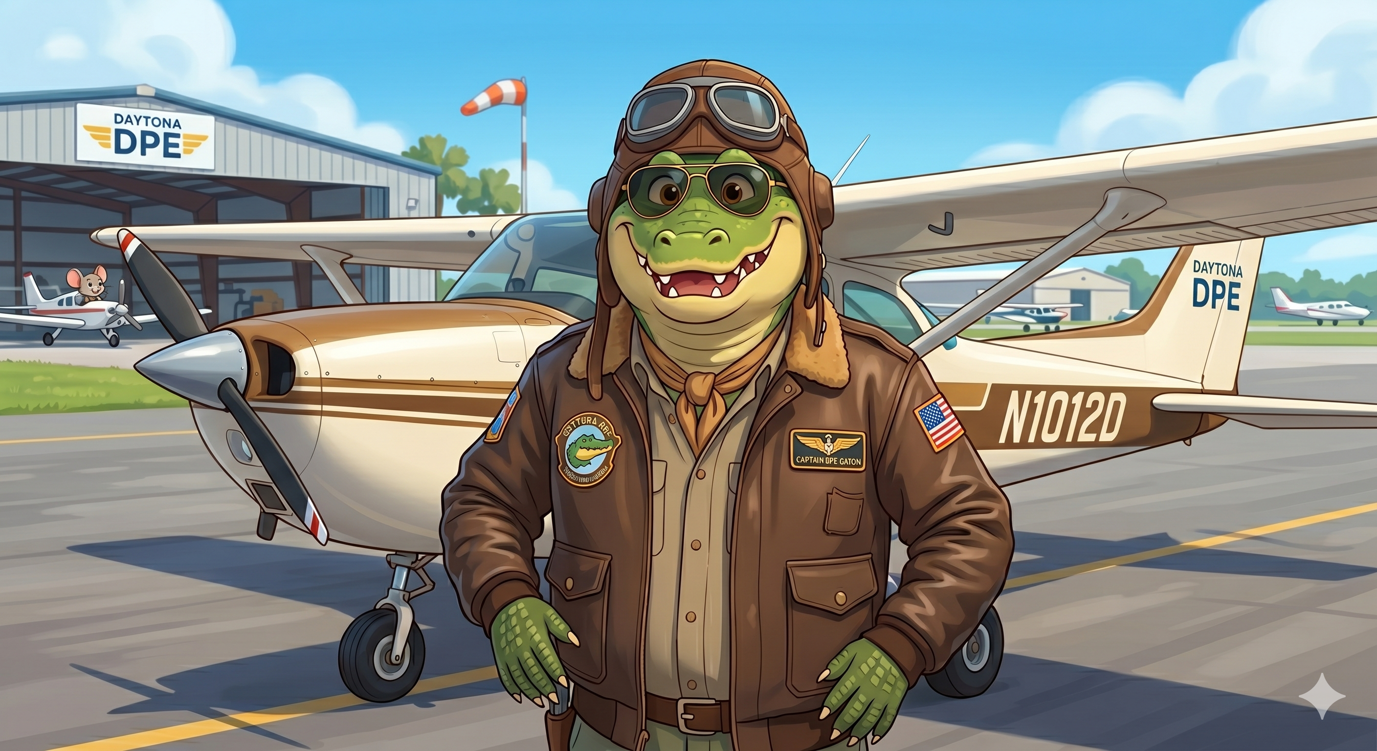 Daytona DPE alligator pilot in front of Cessna aircraft